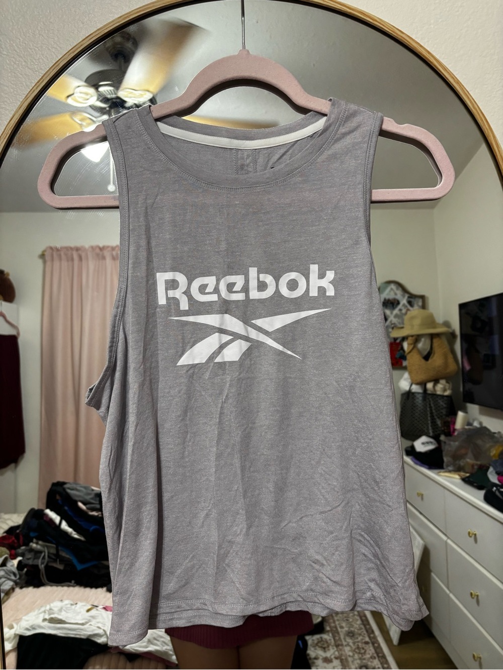 Reebok Women's Light Gray Logo Muscle Tank Top